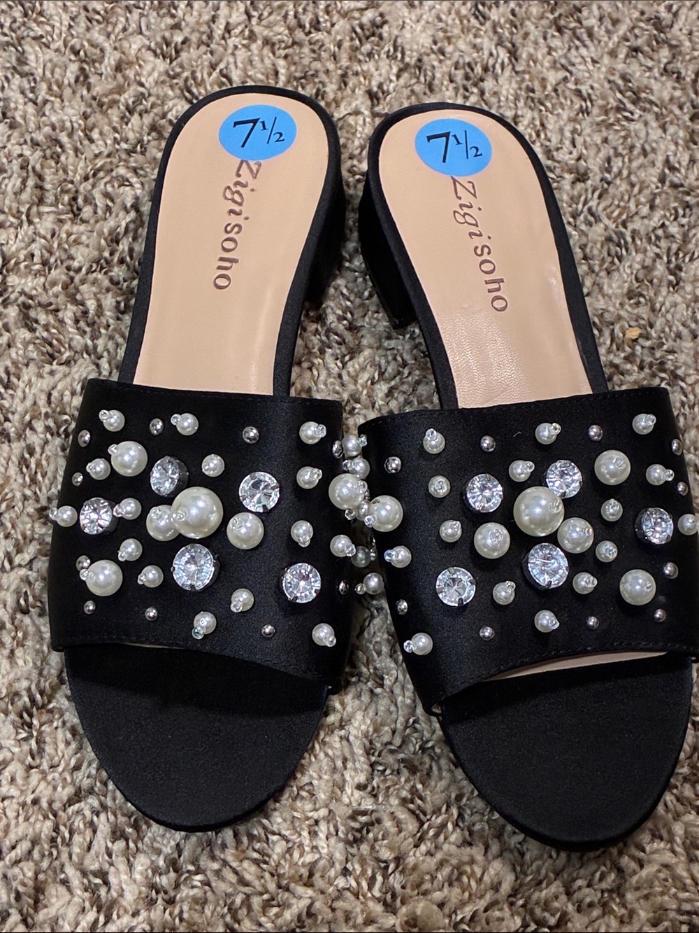 Zigi Soho Black Pearl & Crystal Embellished Slide Mules